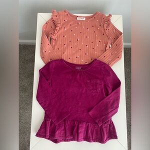 3T Bundle Girls Long-Sleeve T’s—Ruffle Dot Tee - Pink & Magenta
